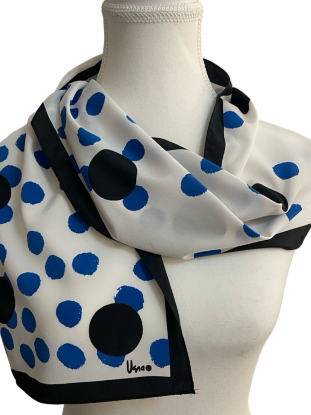 Veresa by Vera Vintage Polka Dot Scarf Blue Black White Made in Japan